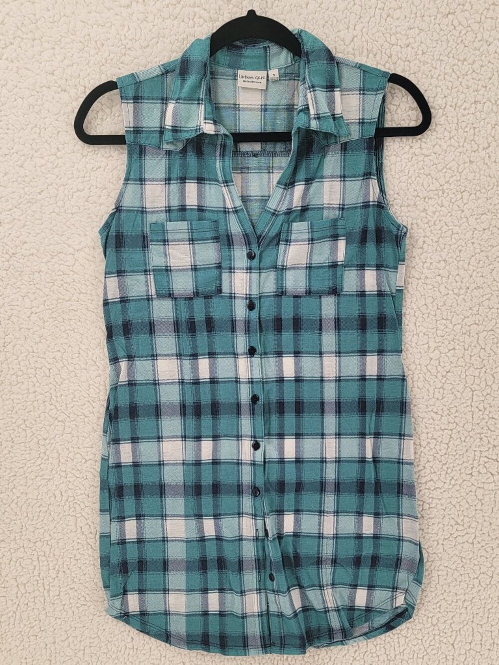 Urban Girl Sleeveless Button-Down Plaid Cotton Shirt Size Small